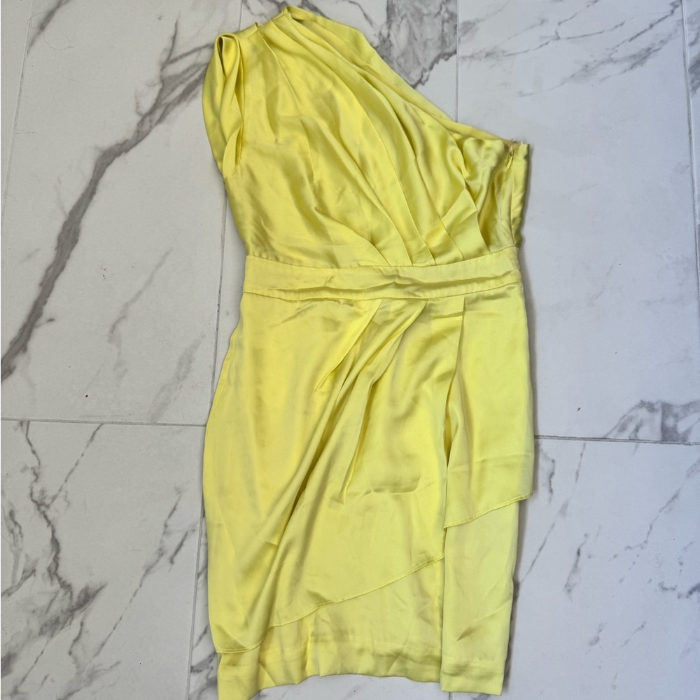 BCBGeneration Yellow Asymmetrical Ruched Cocktail Dress